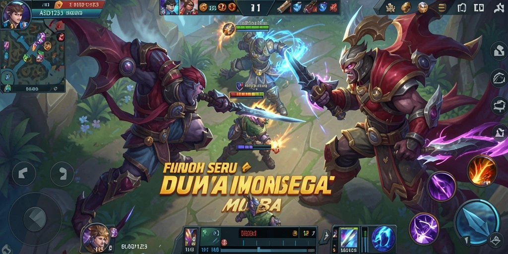 Tampilan gameplay MOBA seru dalam ASD123 dengan efek visual menarik.