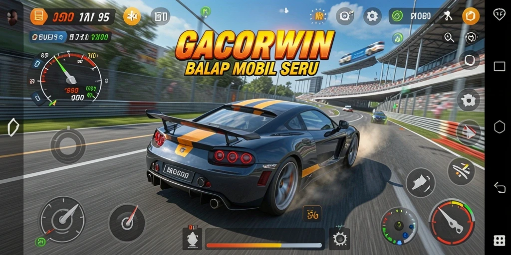 Screenshot GACORWIN menampilkan aksi balap mobil yang mendebarkan.