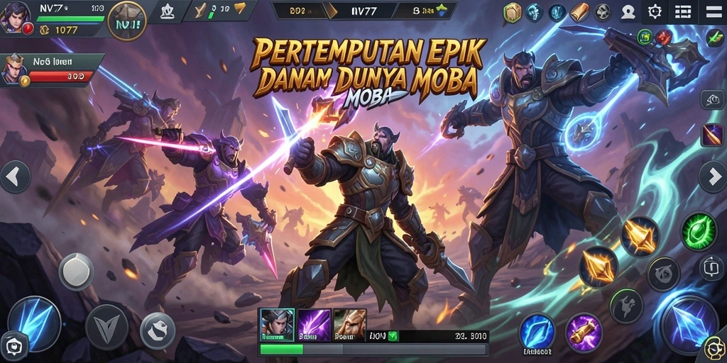 Tampilan gameplay NV77 yang mendebarkan dalam arena MOBA.