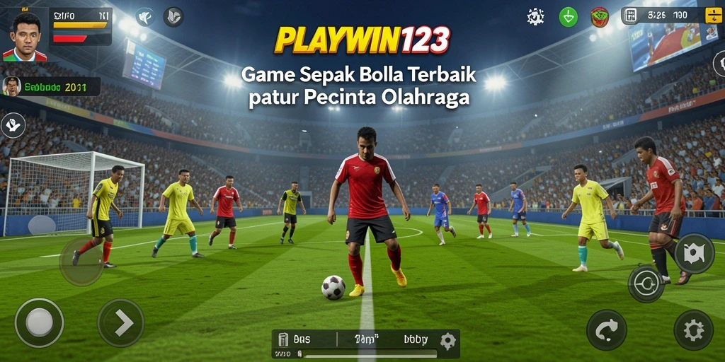 Tampilan gameplay mendebarkan dari <strong>PLAYWIN123</strong> saat bertanding di lapangan sepak bola.
